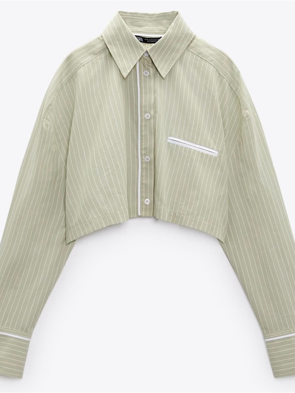 Zara Cropped Pinstripe Blazer in Sage Green